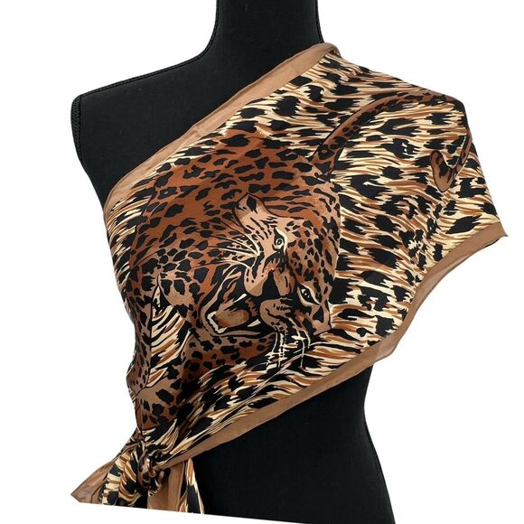 Vintage Silk Cheetah Animal Print Scarf Career Workwear Business Mob Wife - Picture 7 of 12